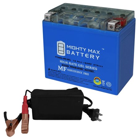 YTX20L-BS GEL Replaces Kawasaki JT1500E 260X 09-10 With 12V 4Amp Charger -  MIGHTY MAX BATTERY, MAX3836766